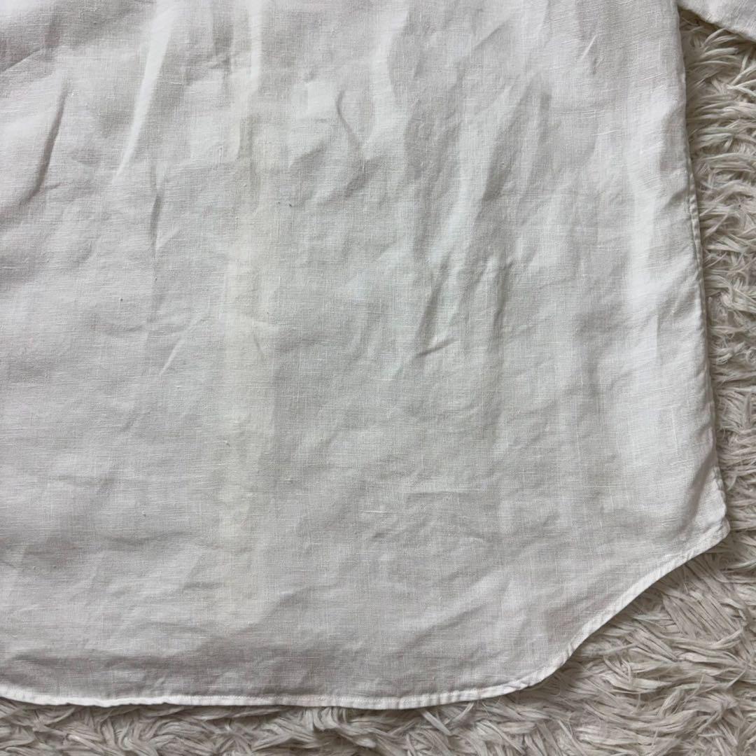 美品　ラルフローレン　長袖リネンシャツ　ポニー刺繍　白