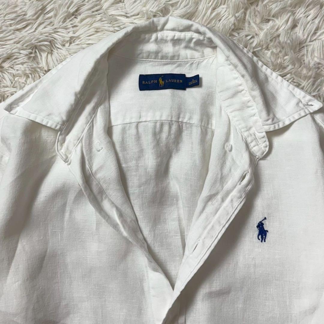 美品　ラルフローレン　長袖リネンシャツ　ポニー刺繍　白