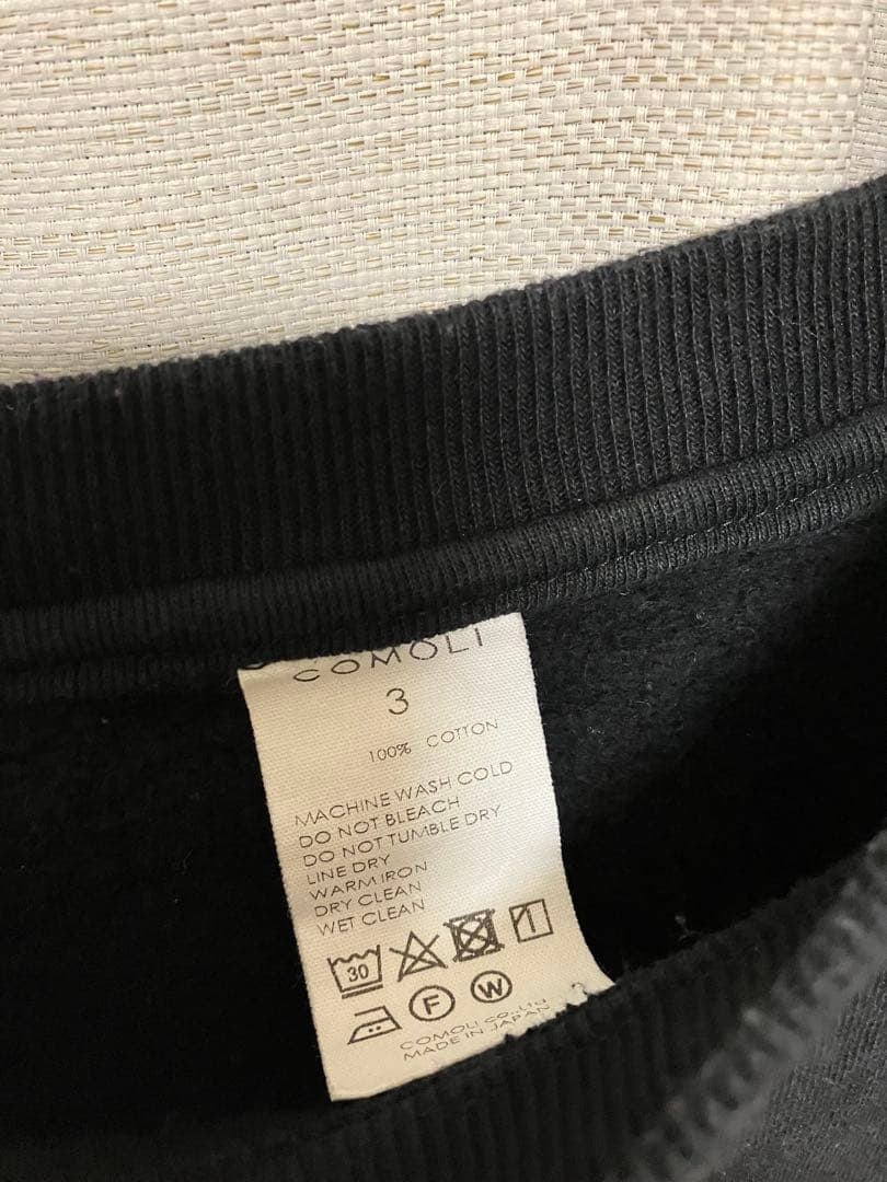 COMOLI　コットン吊裏毛 クルーネック　ブラック　 サイズ3