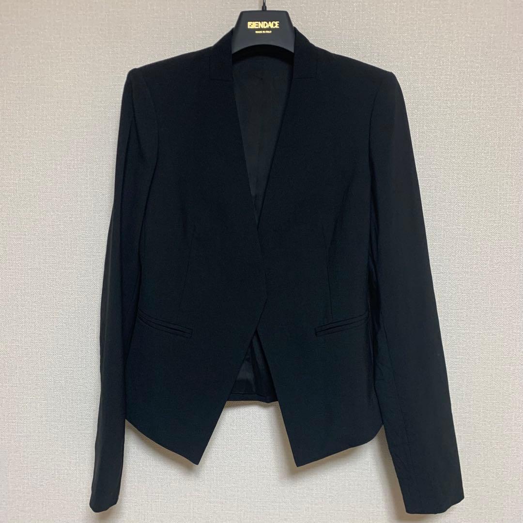 セオリー　ノーカラー　パンツスーツ　2 ブラック　フォーマル　セットアップ