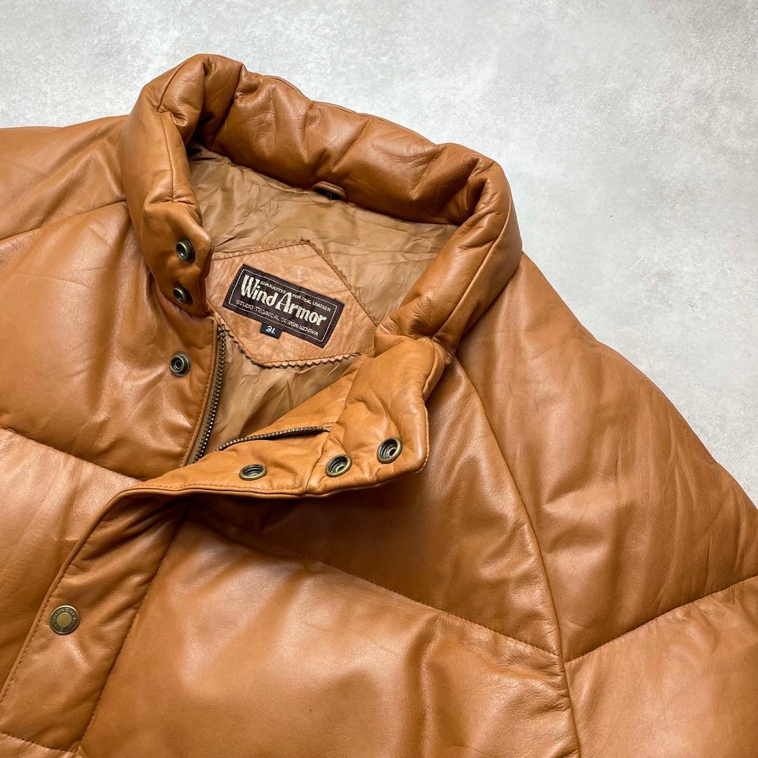 希少2XL✨ウィンドアーマー オールレザーダウンジャケット 本革 キャメル 3L