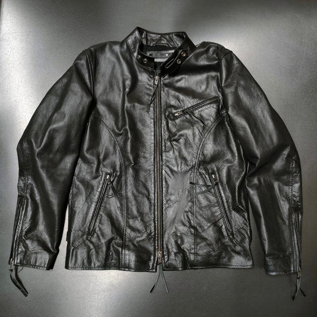 美品 メッシュ革ジャケット L黒 ライディングレザージャケット