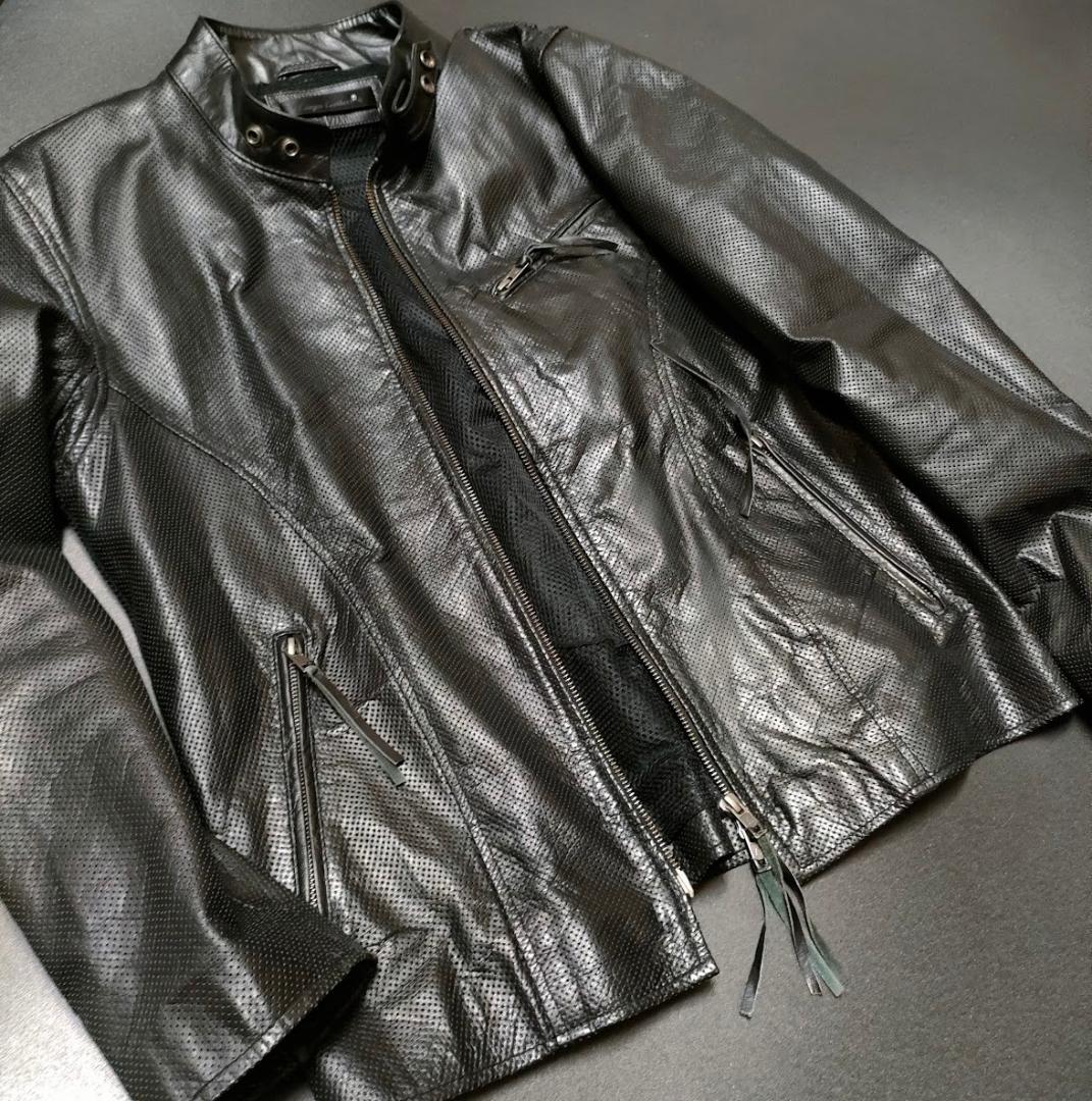 美品 メッシュ革ジャケット L黒 ライディングレザージャケット