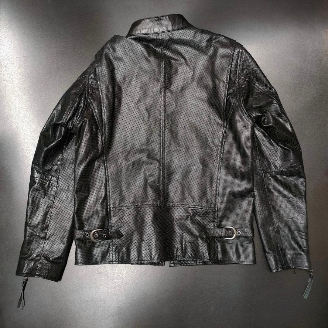 美品 メッシュ革ジャケット L黒 ライディングレザージャケット