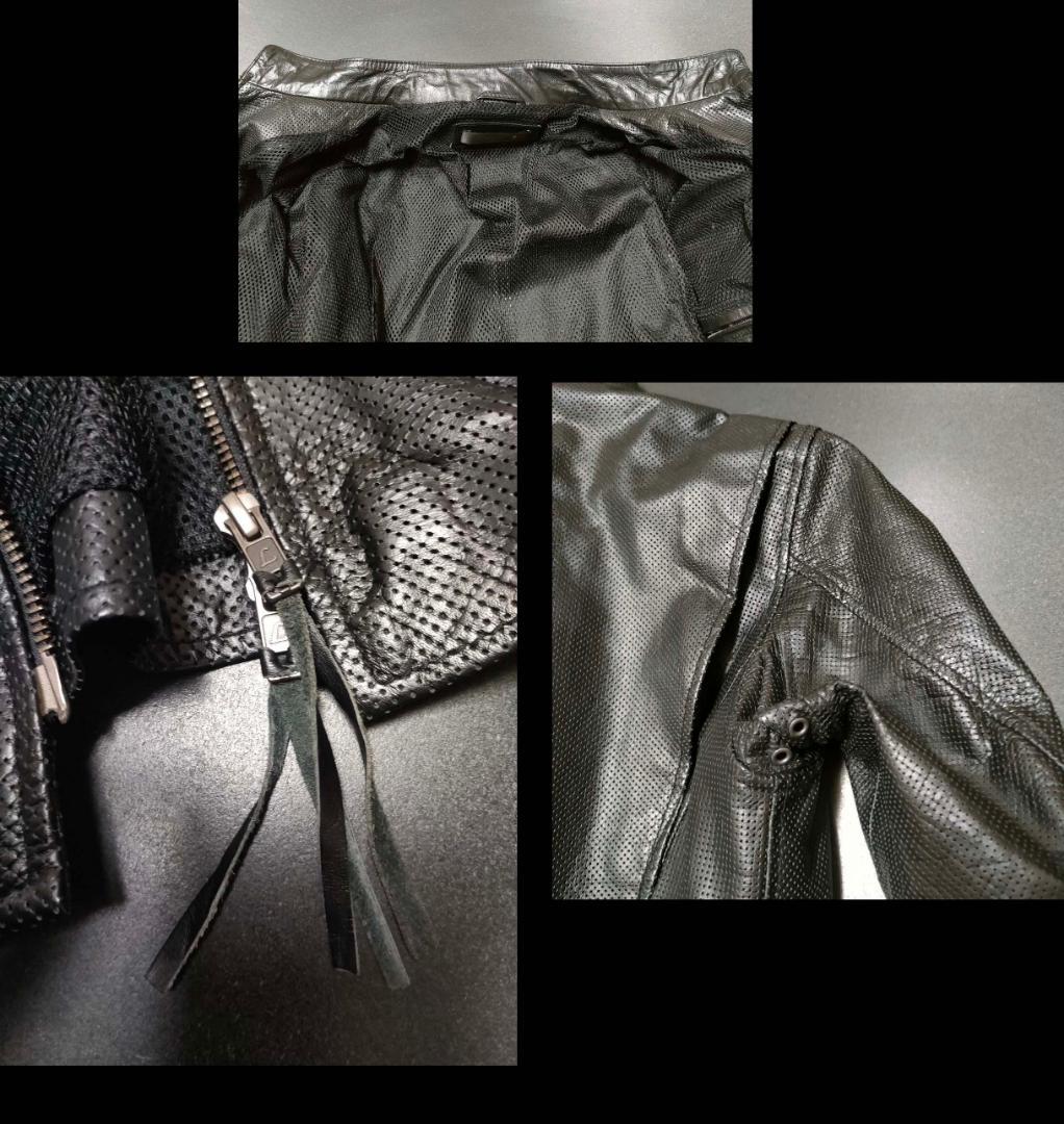 美品 メッシュ革ジャケット L黒 ライディングレザージャケット