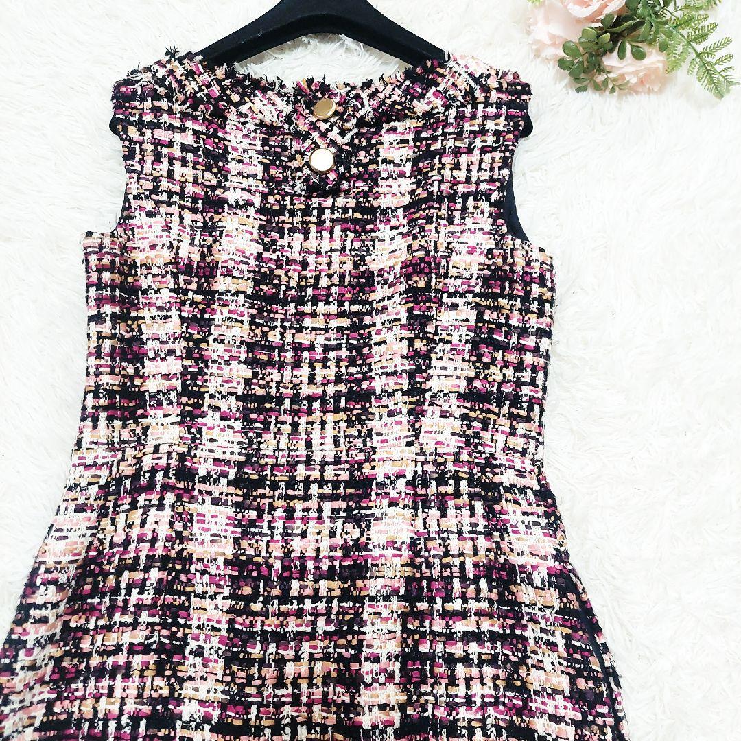 TOCCA ミックス ツイードワンピース フリンジ 金ボタン 大きいサイズ 4