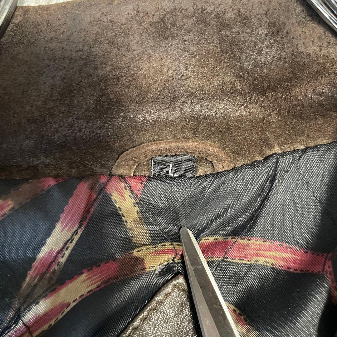 【LUXURY】羊革 ラムレザーライダースジャケット スウェード切替 ブラウンL