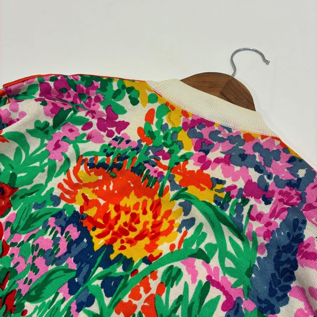 LEONALD レオナール☆Vネックロングカーディガン 金ボタン 小花柄 M