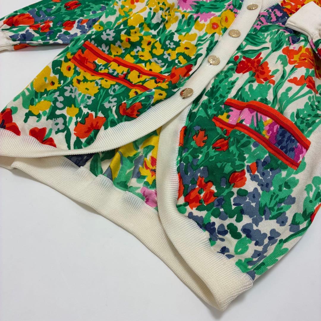 LEONALD レオナール☆Vネックロングカーディガン 金ボタン 小花柄 M