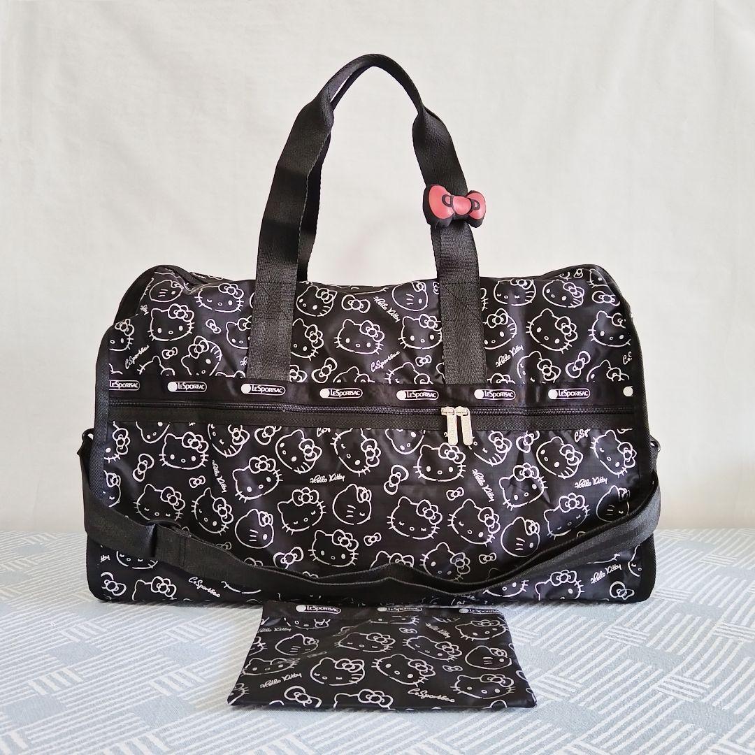 レスポートサック ハローキティ リボン結び ブラック ボストンバッグ ポーチ付き