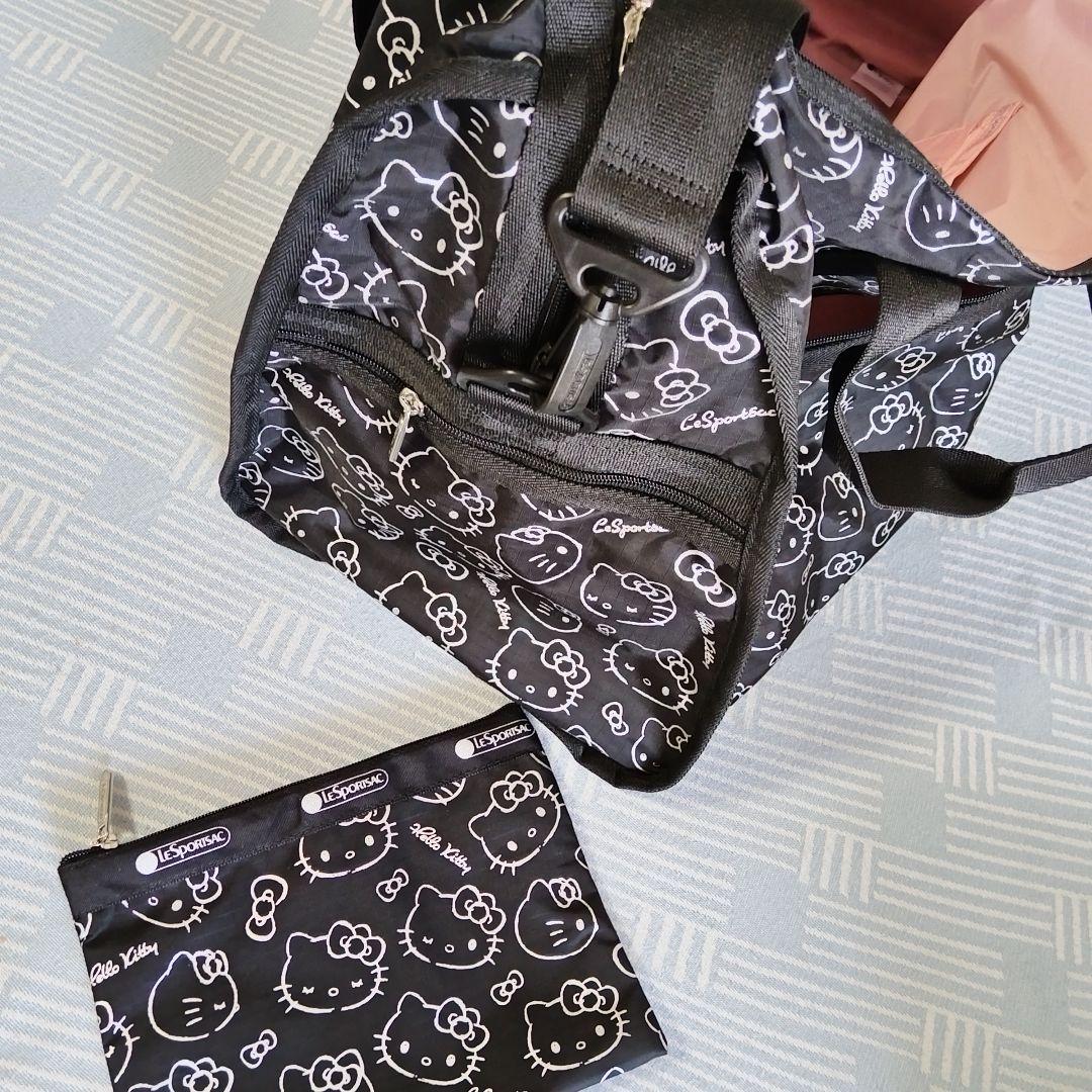 レスポートサック ハローキティ リボン結び ブラック ボストンバッグ ポーチ付き