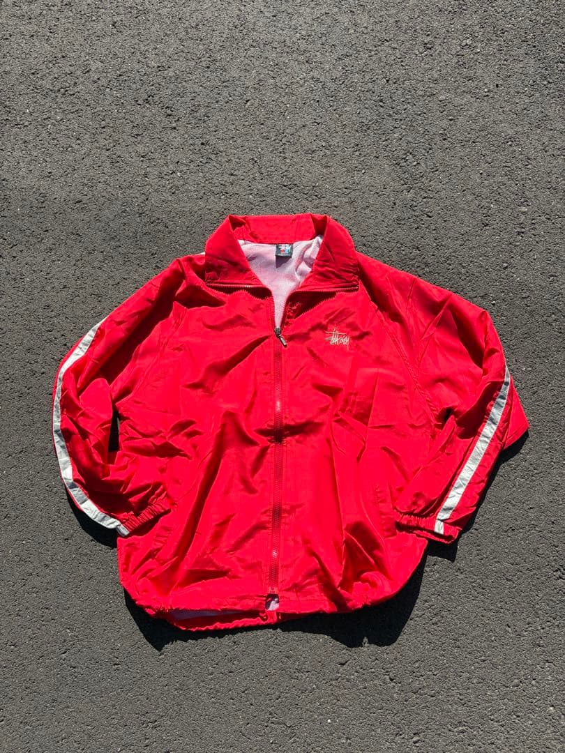 old stussy nylon jacket 刺繍ロゴ ドローコード レア 赤