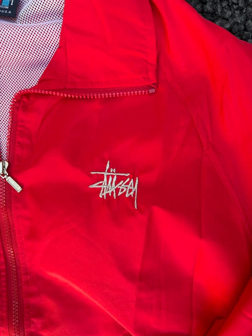 old stussy nylon jacket 刺繍ロゴ ドローコード レア 赤