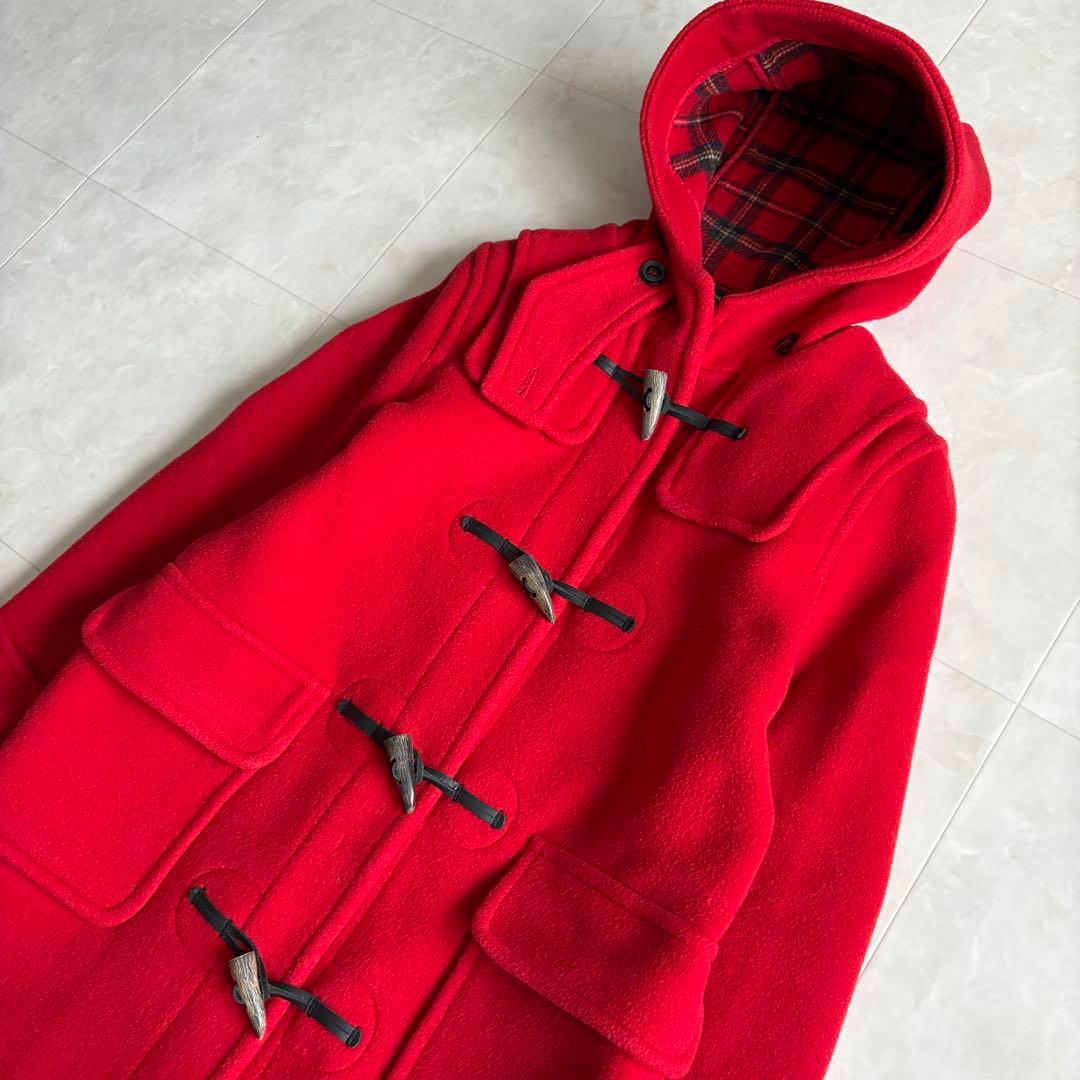 英国製 ロンドントラディショナル ダッフルコート 赤34 チェック裏地 フード付