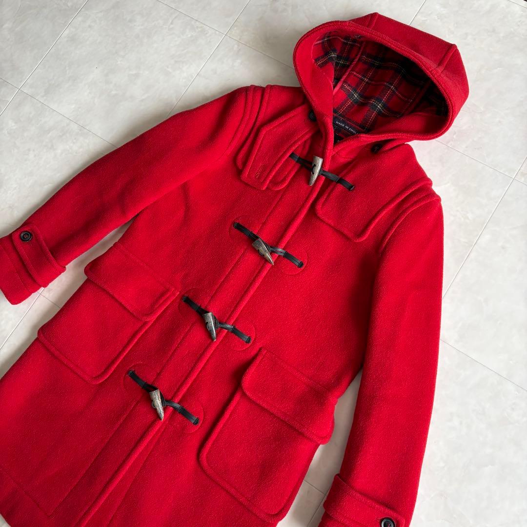 英国製 ロンドントラディショナル ダッフルコート 赤34 チェック裏地 フード付