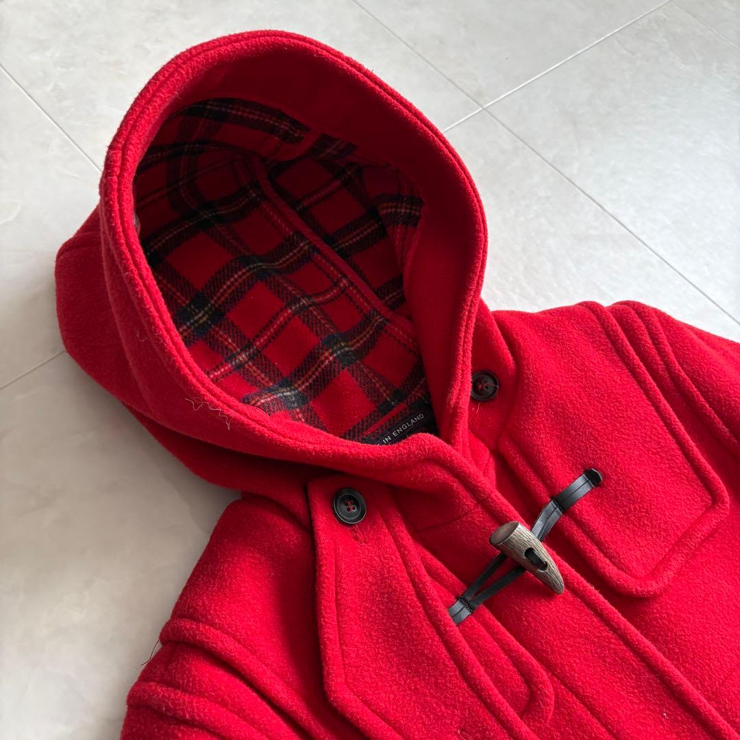 英国製 ロンドントラディショナル ダッフルコート 赤34 チェック裏地 フード付
