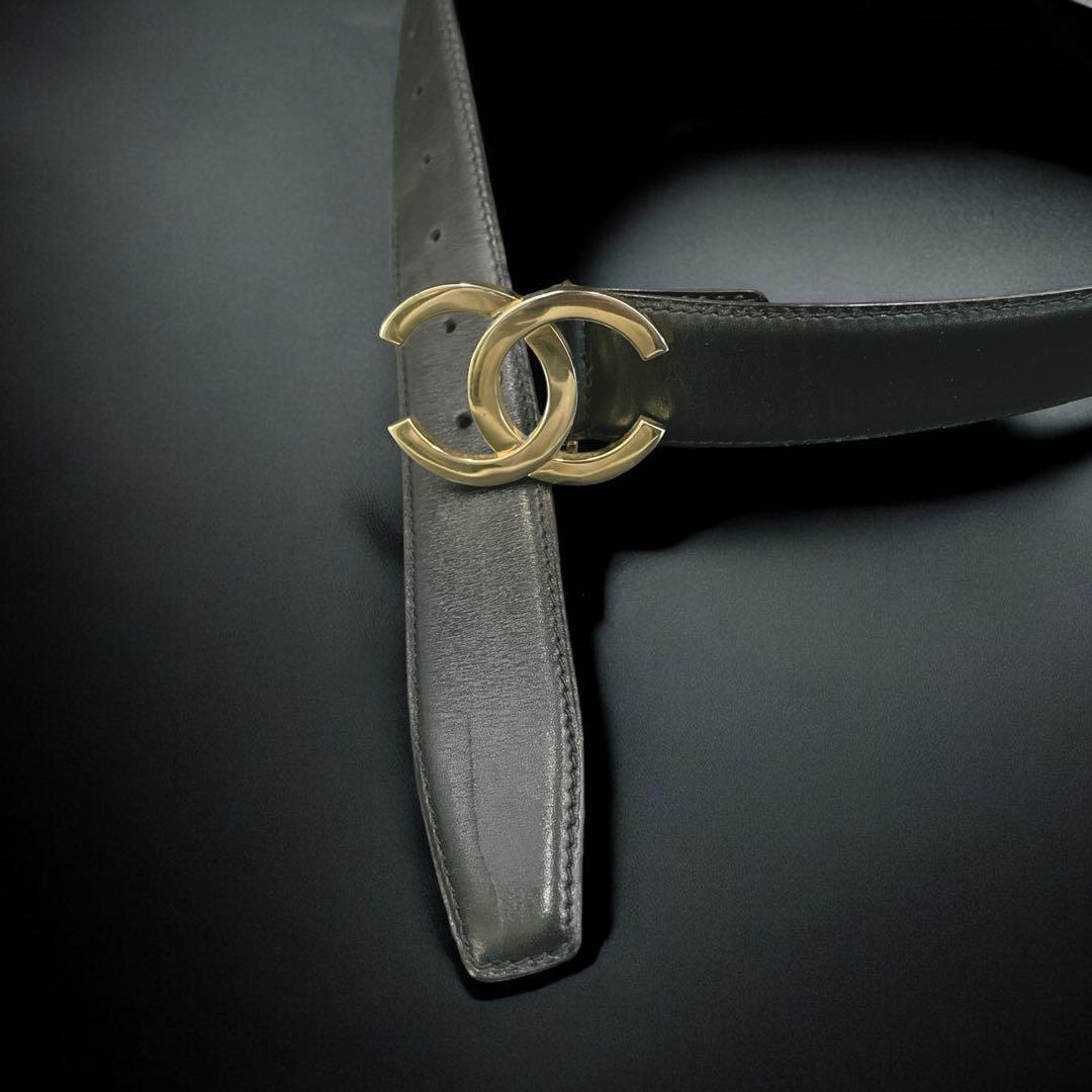鑑定済み　シャネル　ココマーク バックルベルト レザー ブラック　ゴールド