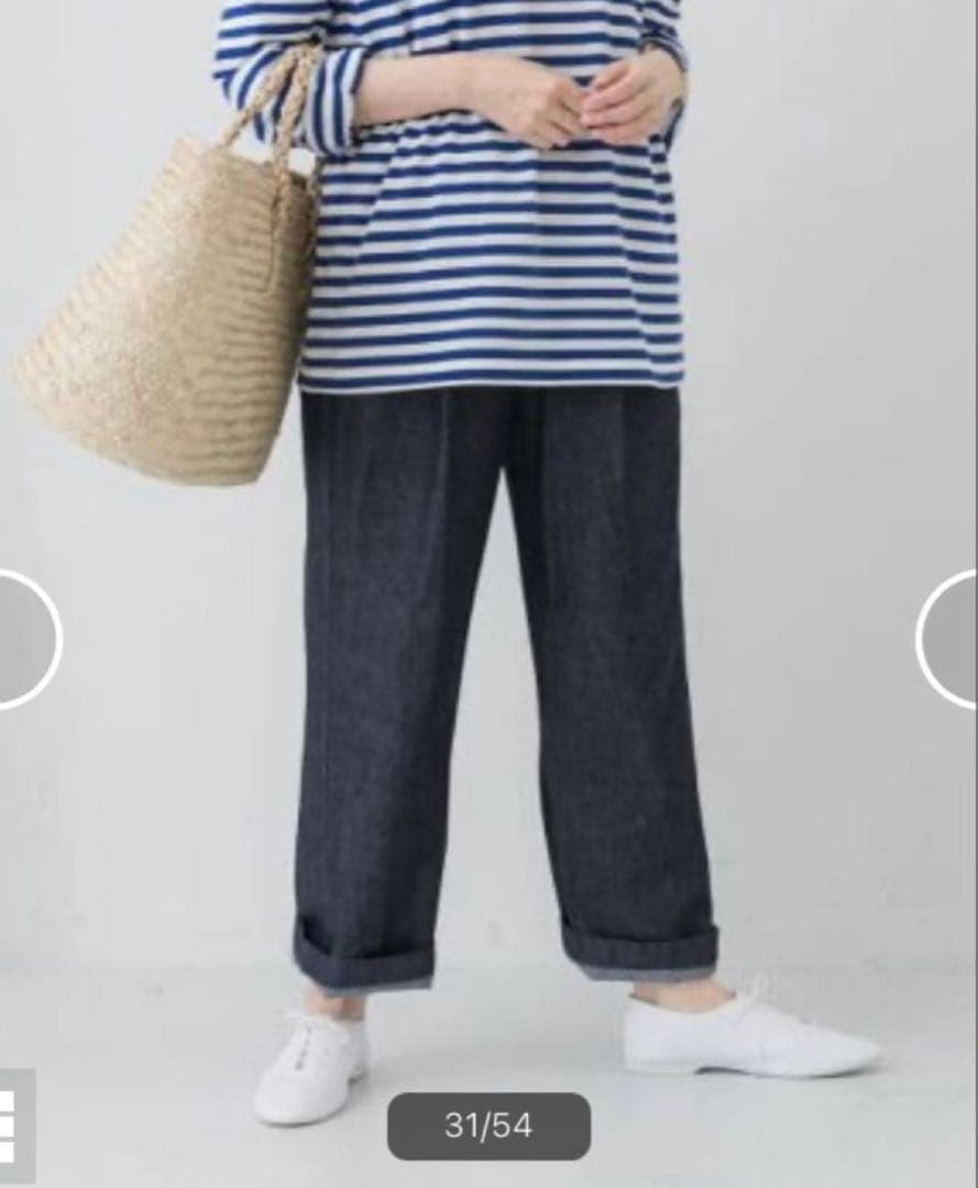 【未使用級】かぐれ　コットンデニムイージーパンツ　インディゴ　ゆったり