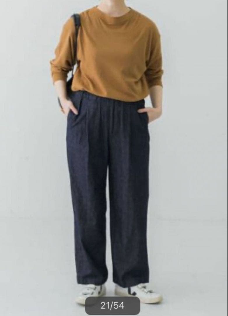 【未使用級】かぐれ　コットンデニムイージーパンツ　インディゴ　ゆったり