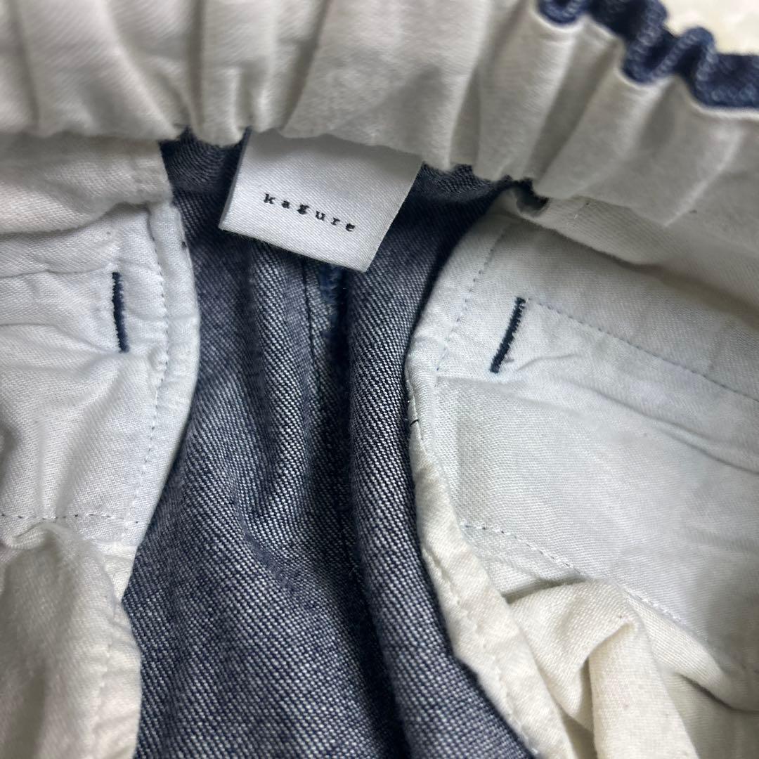 【未使用級】かぐれ　コットンデニムイージーパンツ　インディゴ　ゆったり