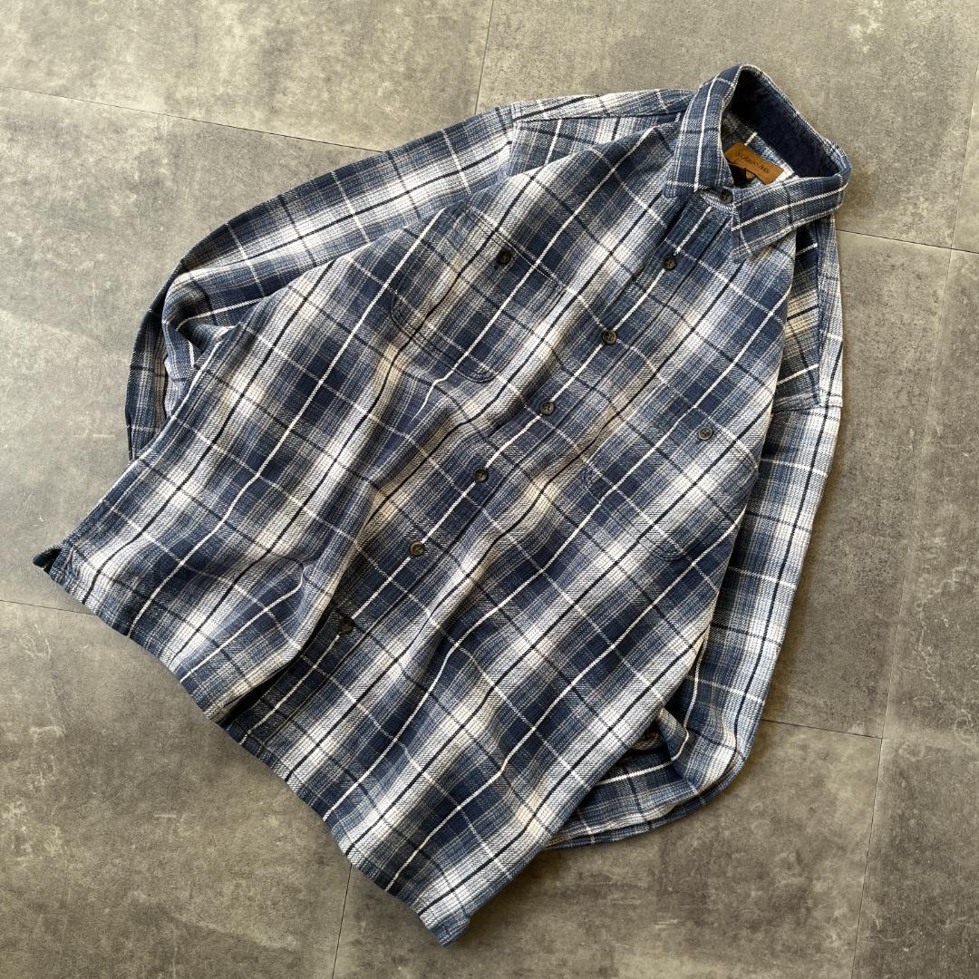 00s ST JOHN'S BAY ヘビーネルシャツ 青 L A719 オンブレ