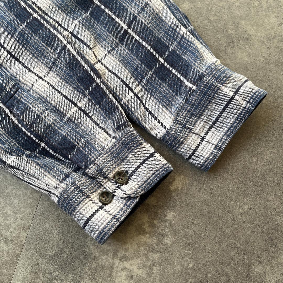 00s ST JOHN'S BAY ヘビーネルシャツ 青 L A719 オンブレ