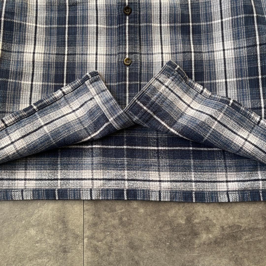 00s ST JOHN'S BAY ヘビーネルシャツ 青 L A719 オンブレ