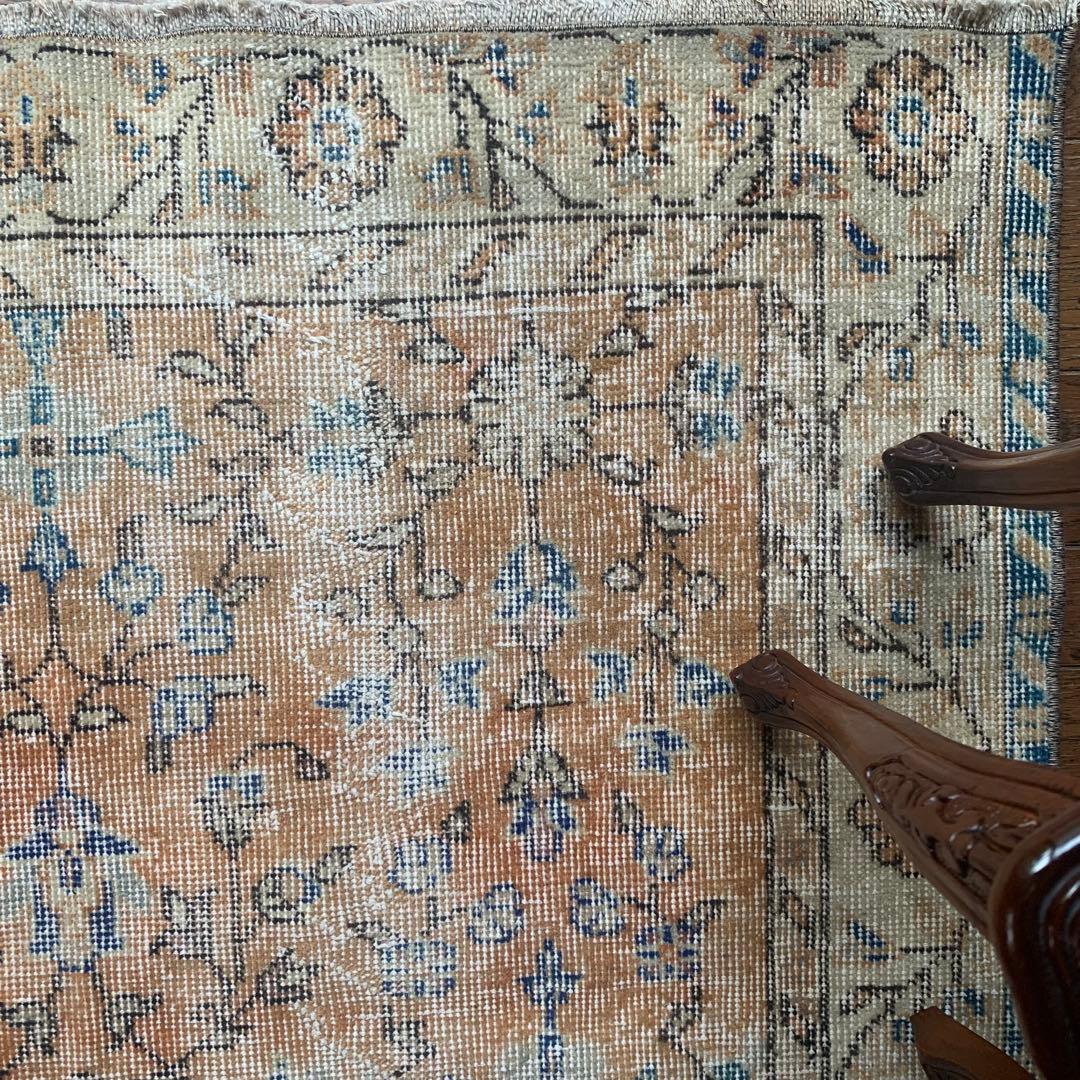 トルコヴィンテージラグ　 シャビーオレンジ　200×114 幅広　 ボタニカル