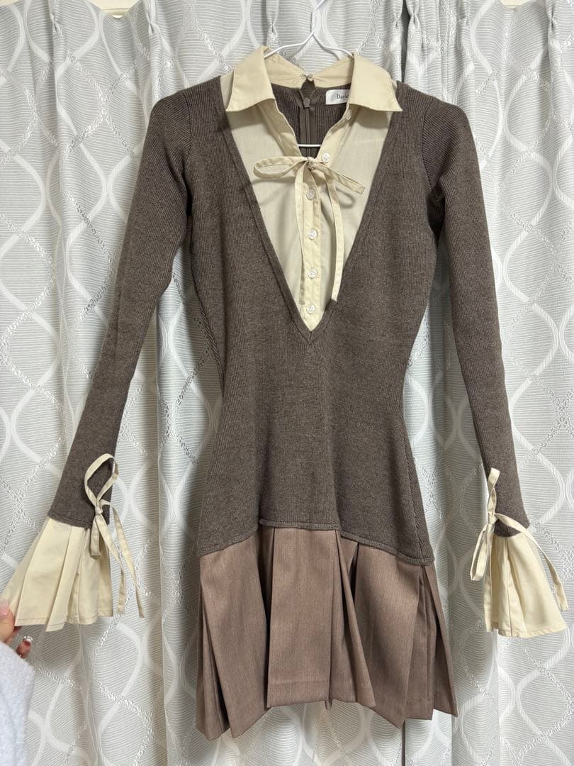 Darich シャツドッキングプリーツミニワンピース モカ FREE