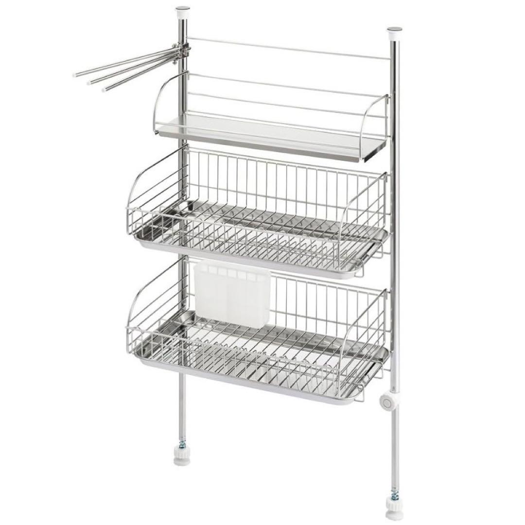 ヨシカワ 突っ張り ステンレス水切りラック 3段