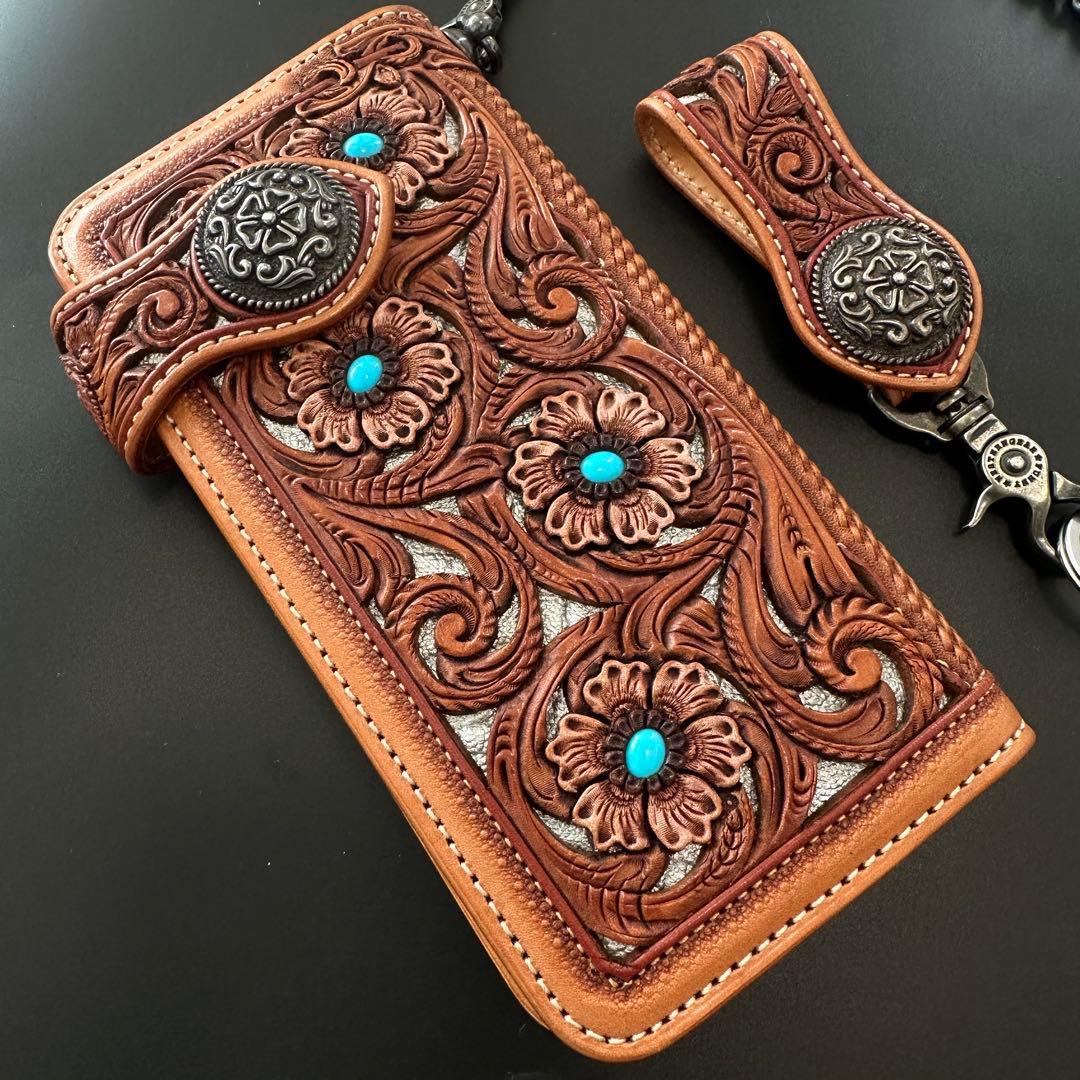 FUNNY 窪田クラフト ターコイズ カービングウォレット