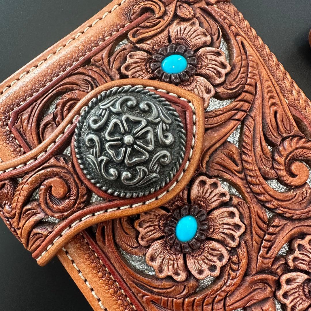 FUNNY 窪田クラフト ターコイズ カービングウォレット