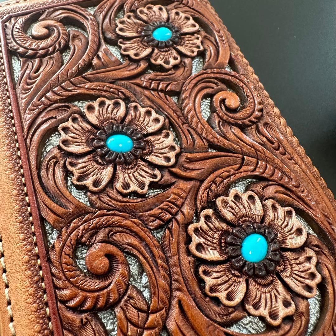 FUNNY 窪田クラフト ターコイズ カービングウォレット