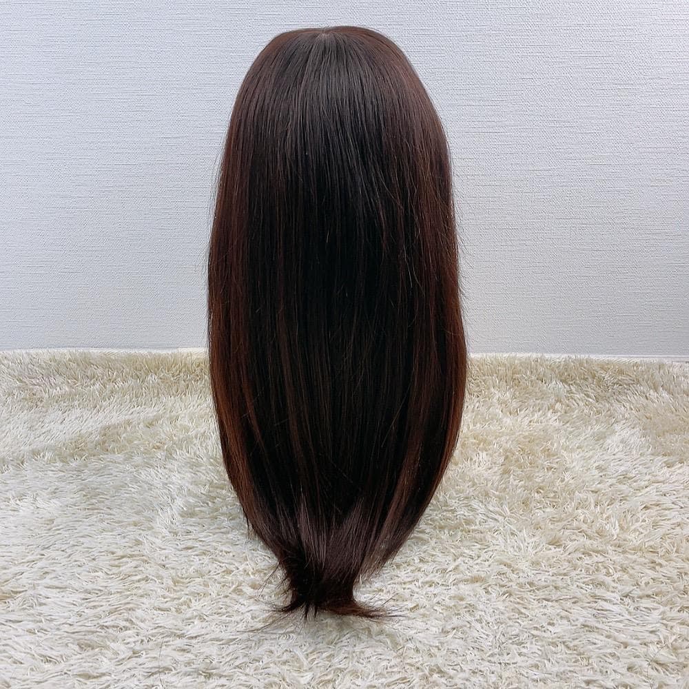 人毛100% フルウィッグ 医療用 ロング ストレート ダークブラウン 60cm