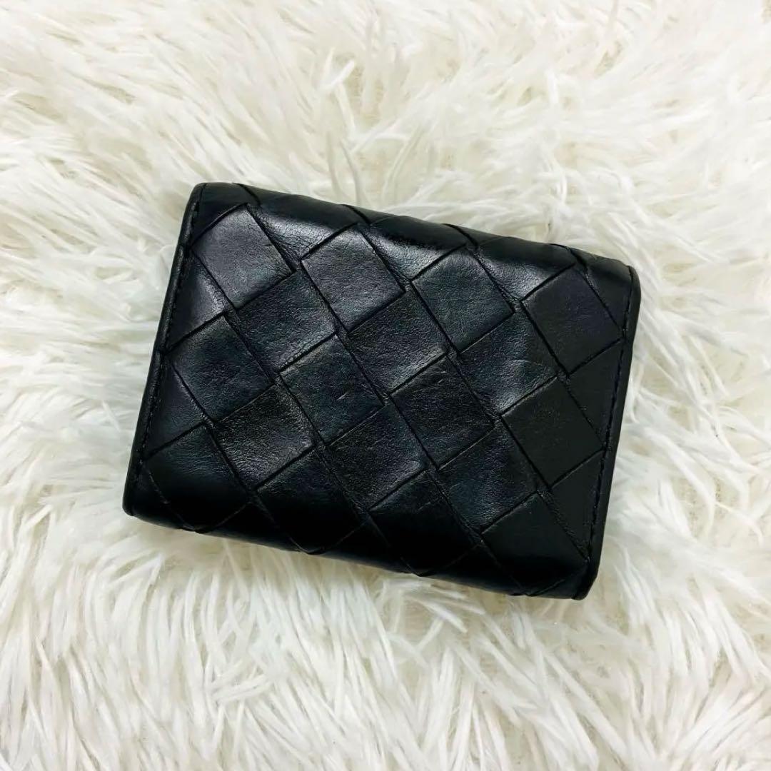 極美✨ボッテガ 三つ折り財布 バイカラー イントレ レザー 黒 緑