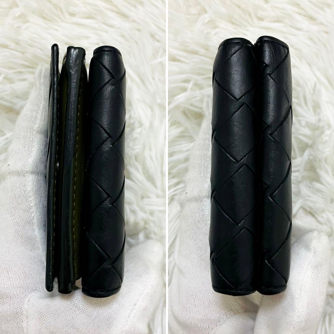 極美✨ボッテガ 三つ折り財布 バイカラー イントレ レザー 黒 緑
