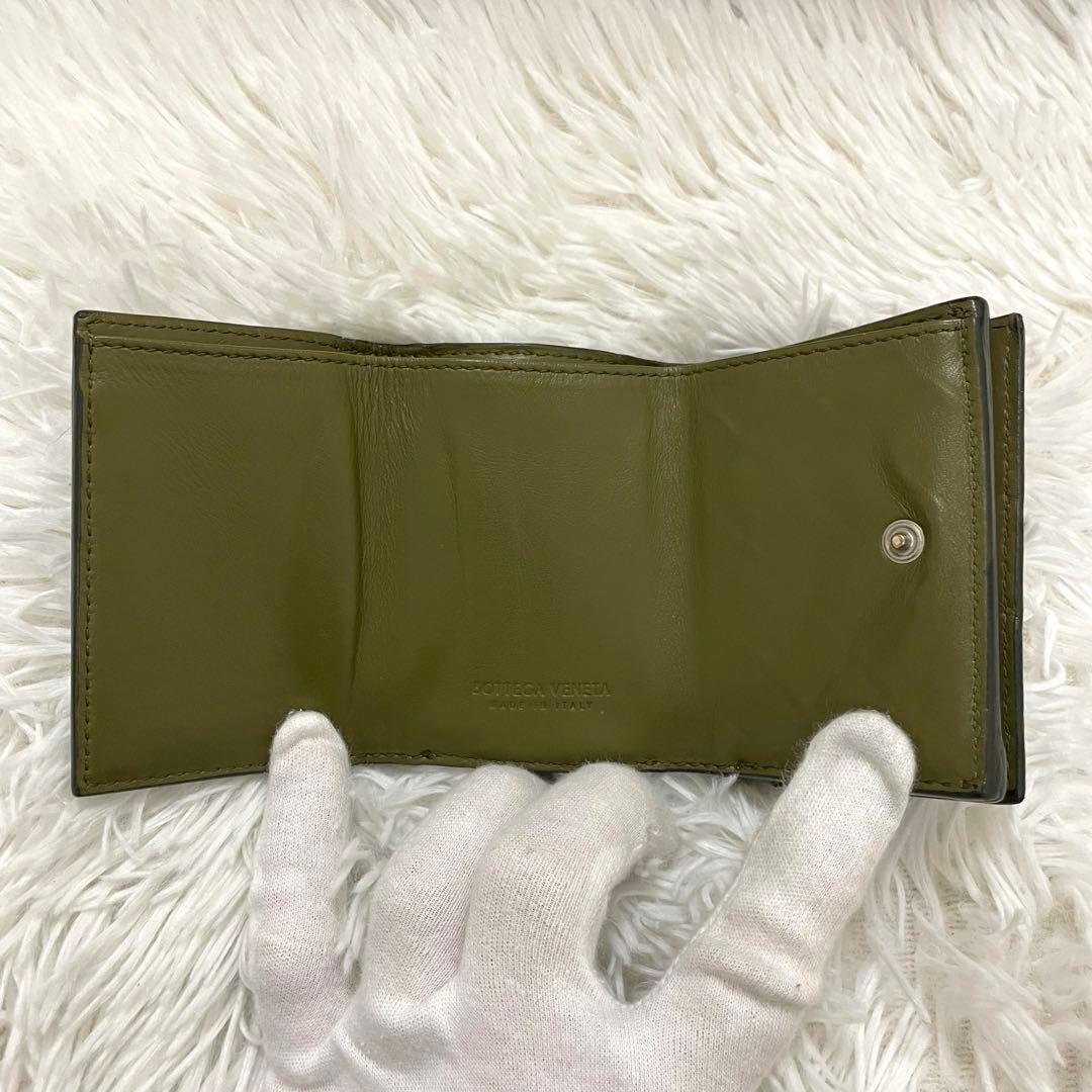 極美✨ボッテガ 三つ折り財布 バイカラー イントレ レザー 黒 緑