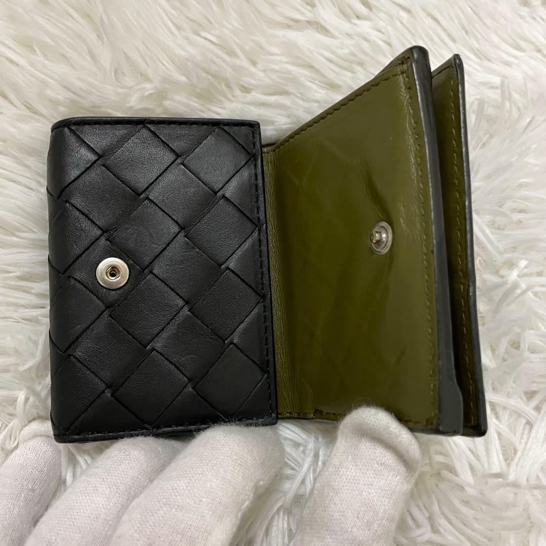 極美✨ボッテガ 三つ折り財布 バイカラー イントレ レザー 黒 緑