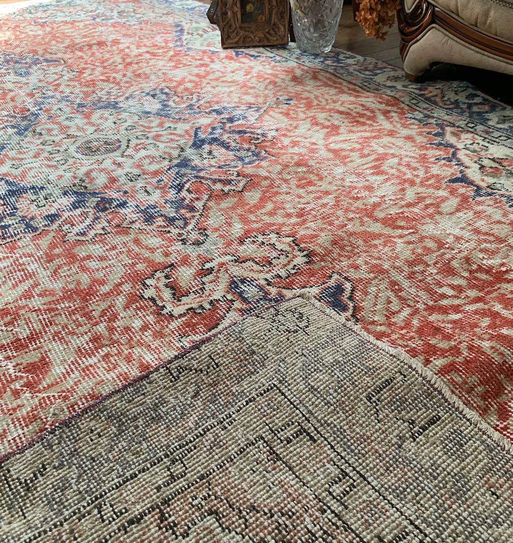 超大判　コーラルレッド　265×144 トルコヴィンテージラグ　メダリオン