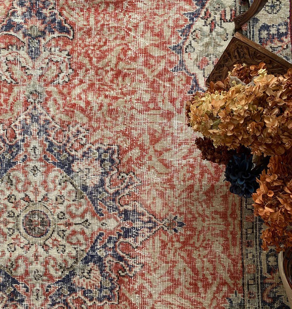 超大判　コーラルレッド　265×144 トルコヴィンテージラグ　メダリオン