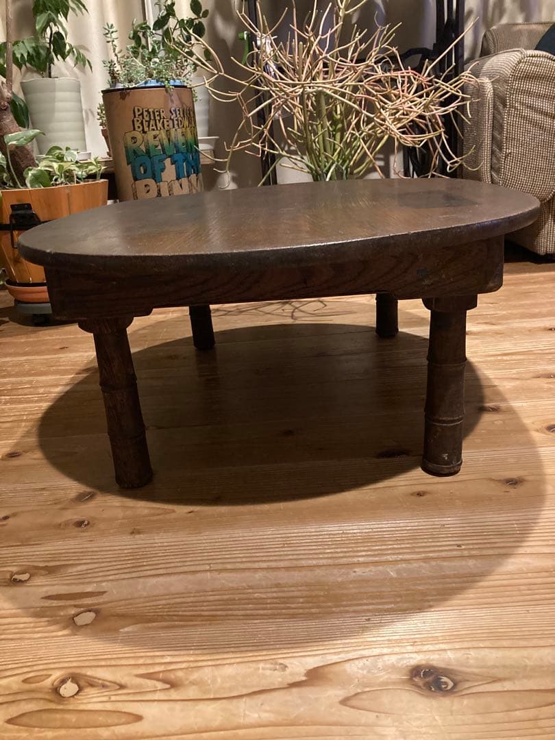 昭和レトロ　折畳楕円ちゃぶ台　古い楕円丸ローテーブル