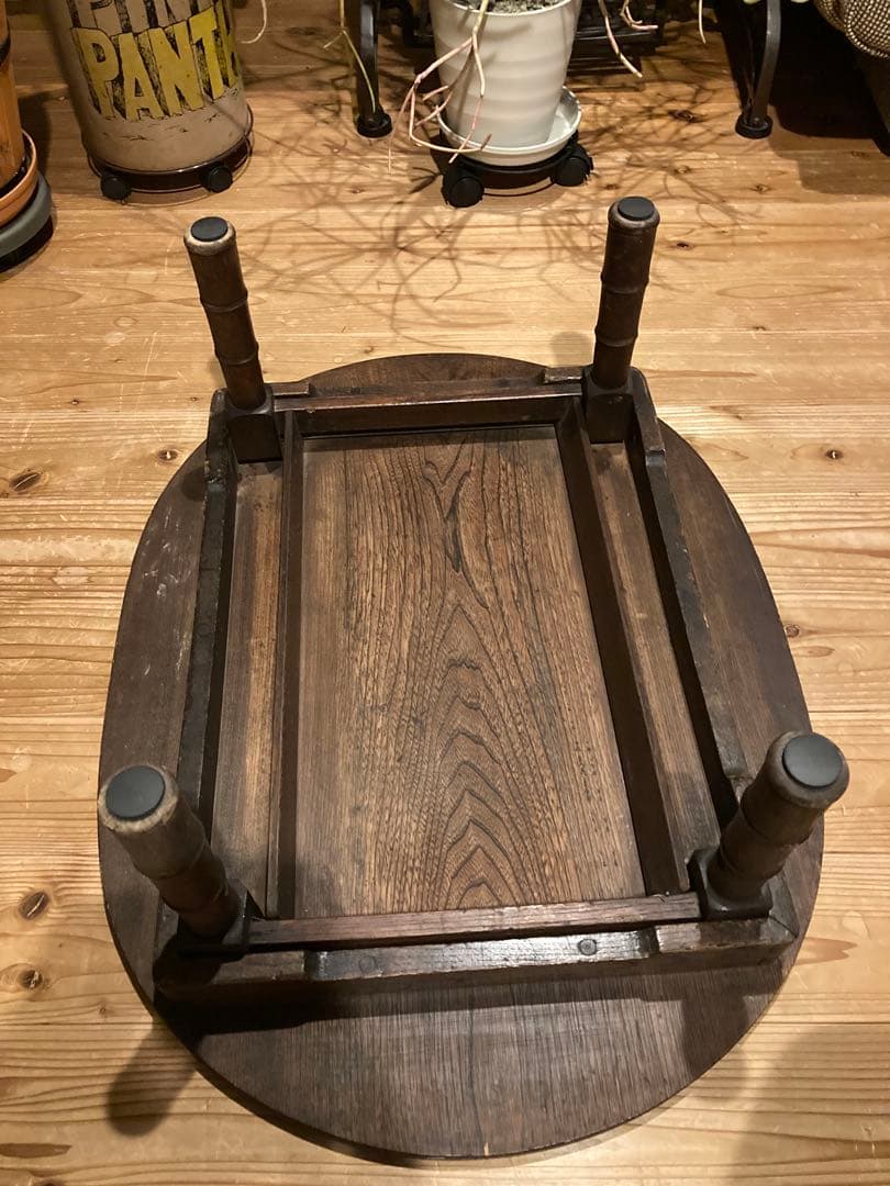 昭和レトロ　折畳楕円ちゃぶ台　古い楕円丸ローテーブル