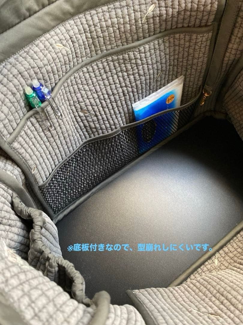 ハンドメイドヌビバッグ　グレー×チューリップショルダーベルト付きマザーズバッグ