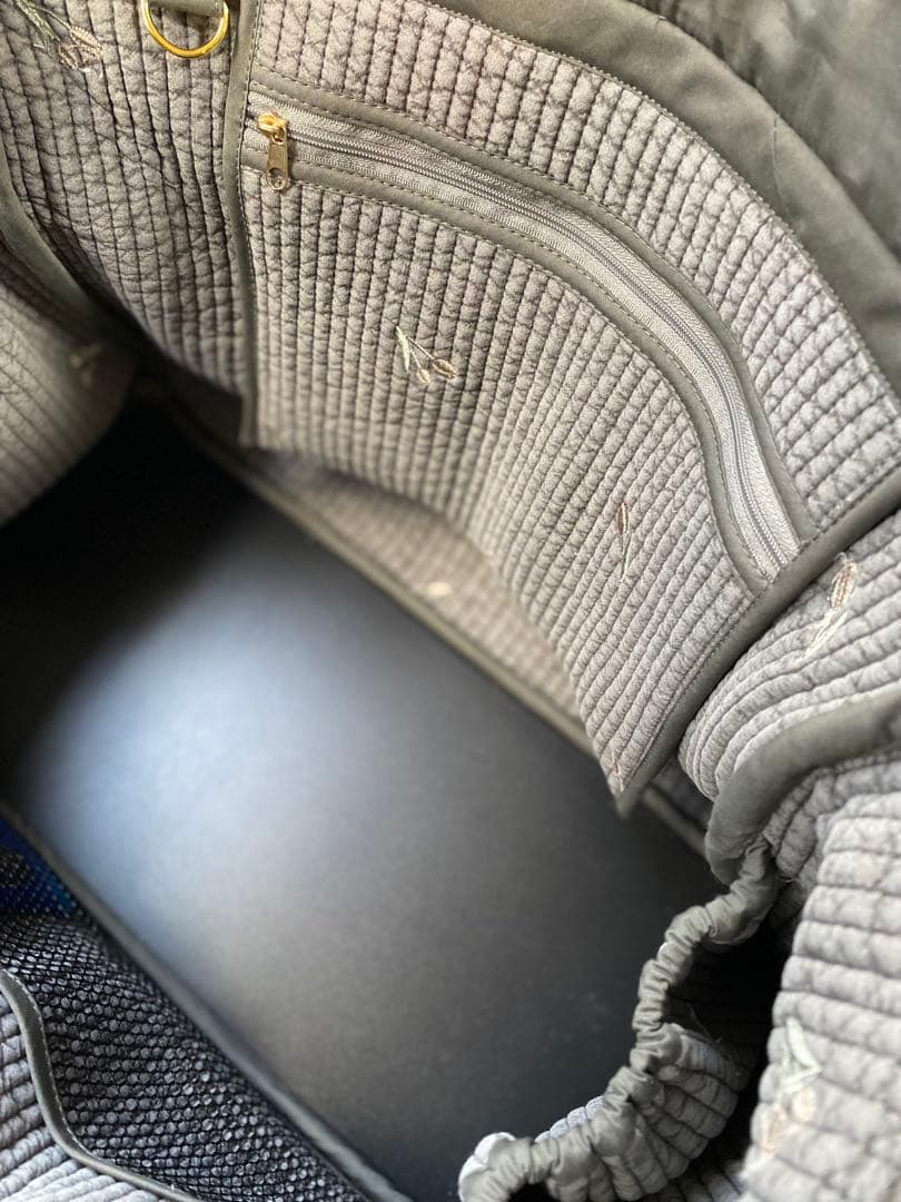 ハンドメイドヌビバッグ　グレー×チューリップショルダーベルト付きマザーズバッグ