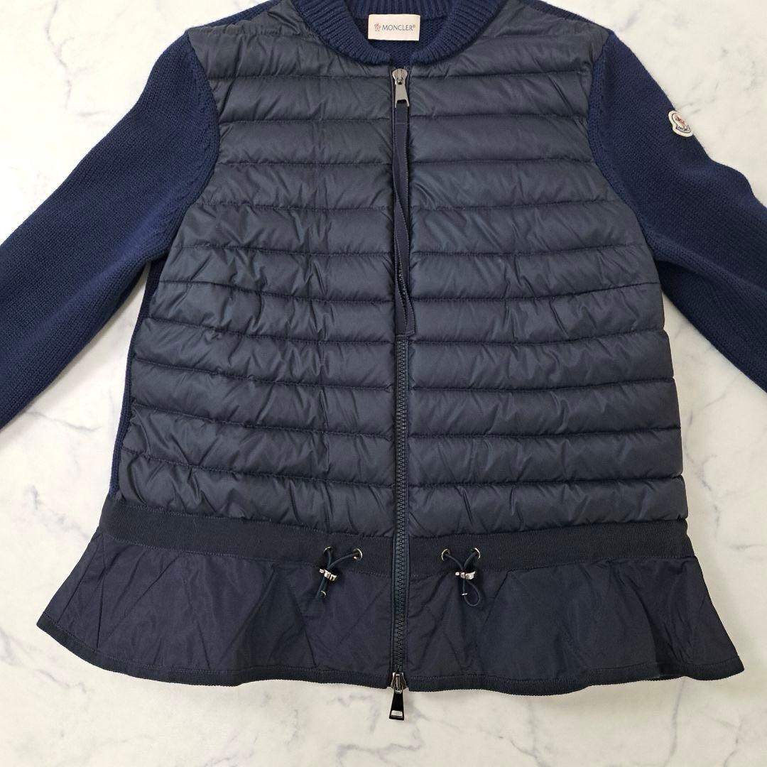 美品★ MONCLER ダウン×ニット フリル ノーカラーダウンジャケット S