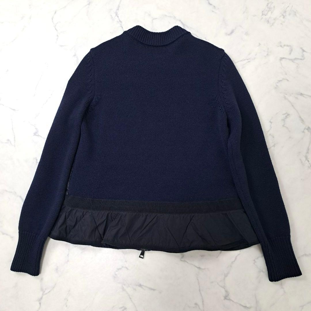 美品★ MONCLER ダウン×ニット フリル ノーカラーダウンジャケット S