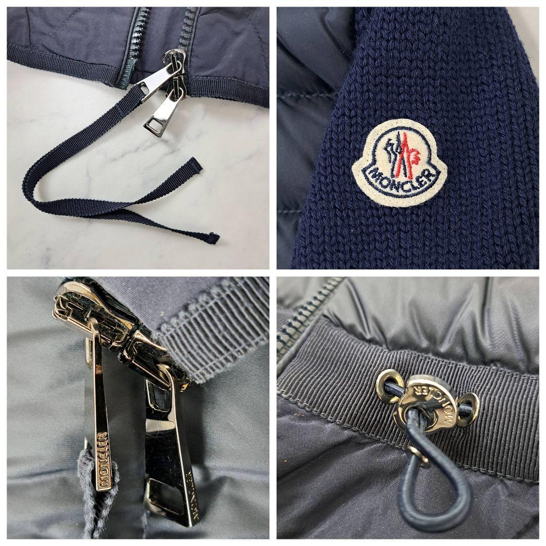 美品★ MONCLER ダウン×ニット フリル ノーカラーダウンジャケット S
