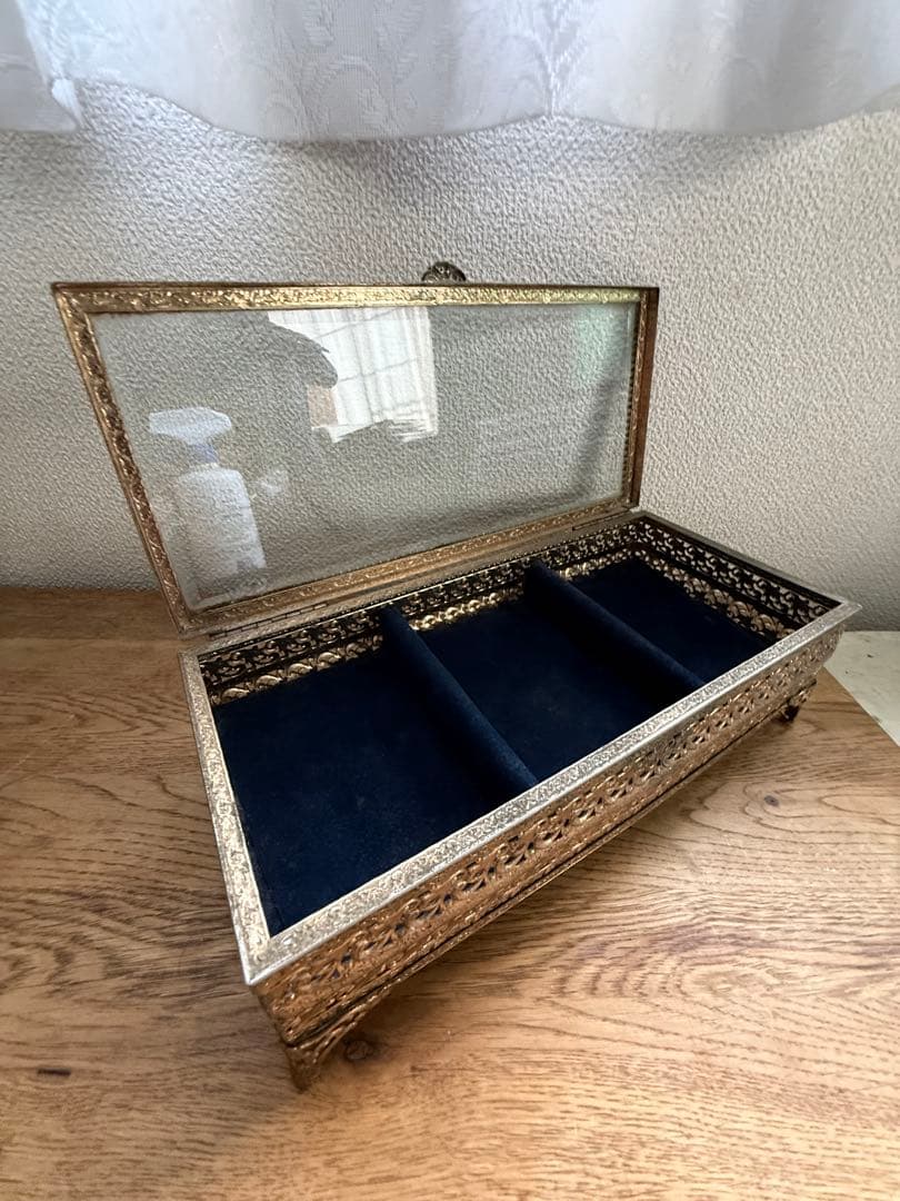 ヴィンテージ ジュエリーボックス べベルガラス アクセサリーケース