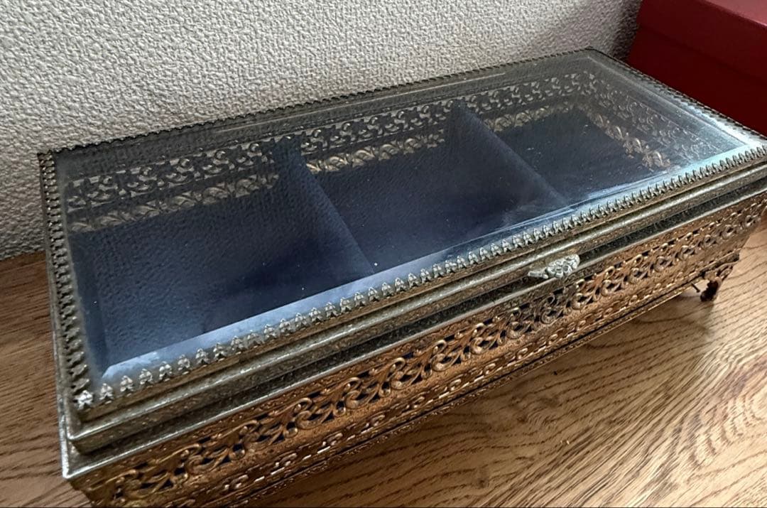 ヴィンテージ ジュエリーボックス べベルガラス アクセサリーケース