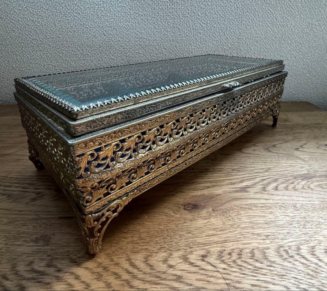 ヴィンテージ ジュエリーボックス べベルガラス アクセサリーケース